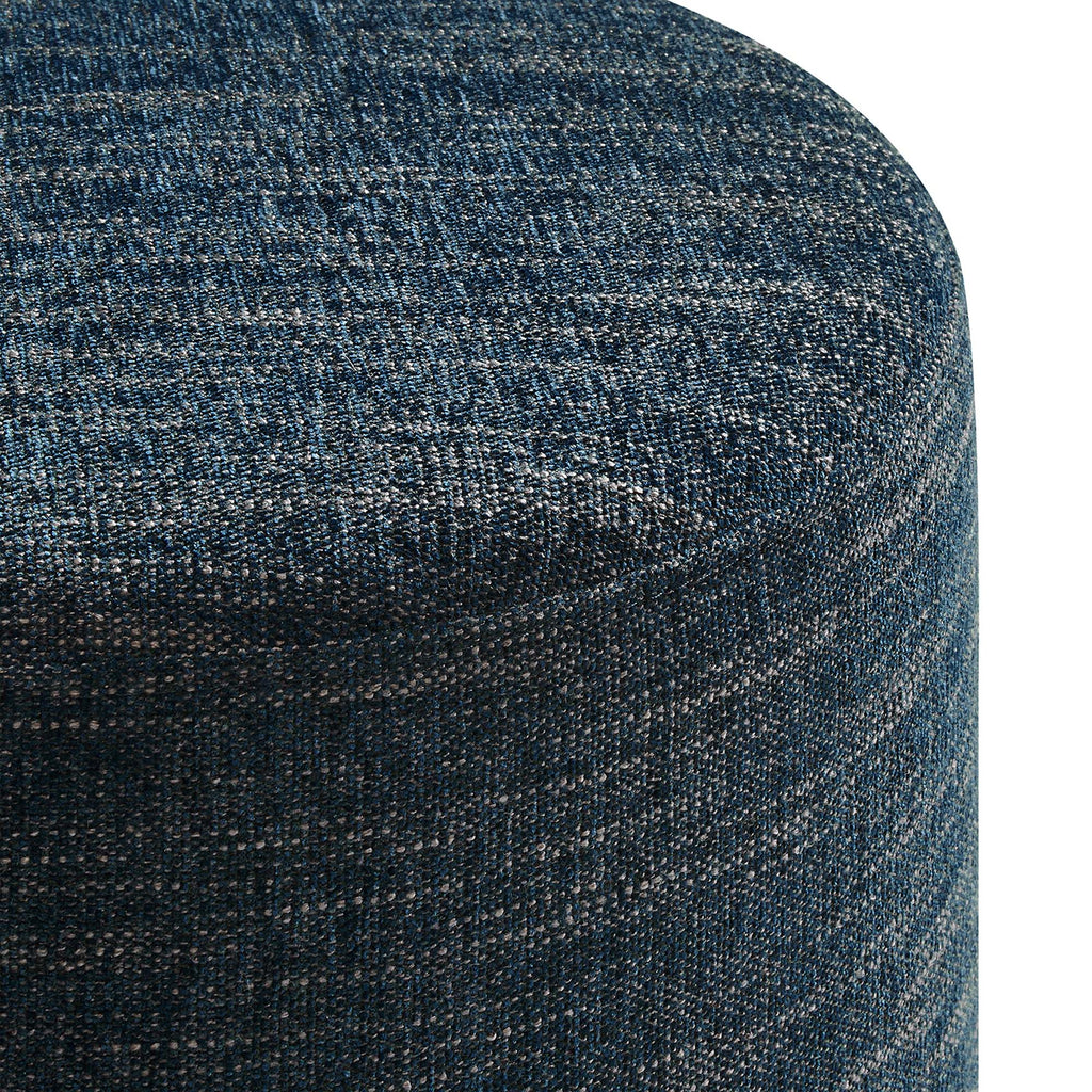 Callum 16" Round Woven Heathered Fabric Upholstered Ottoman in Heathered Weave