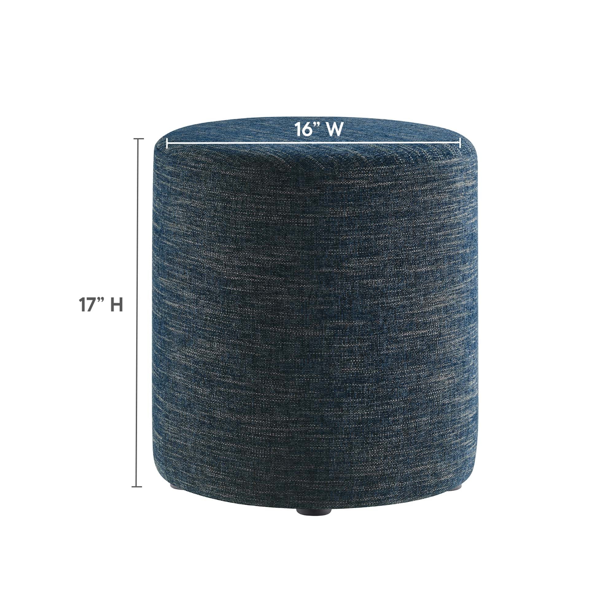Callum 16" Round Woven Heathered Fabric Upholstered Ottoman in Heathered Weave