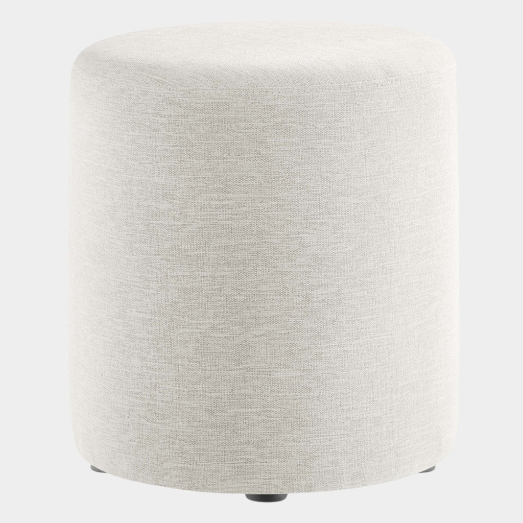 Callum 16" Round Woven Heathered Fabric Upholstered Ottoman in Heathered Weave