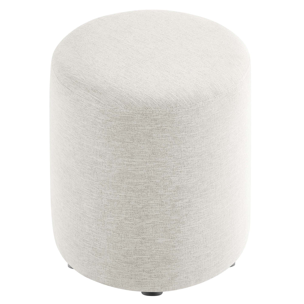 Callum 16" Round Woven Heathered Fabric Upholstered Ottoman in Heathered Weave