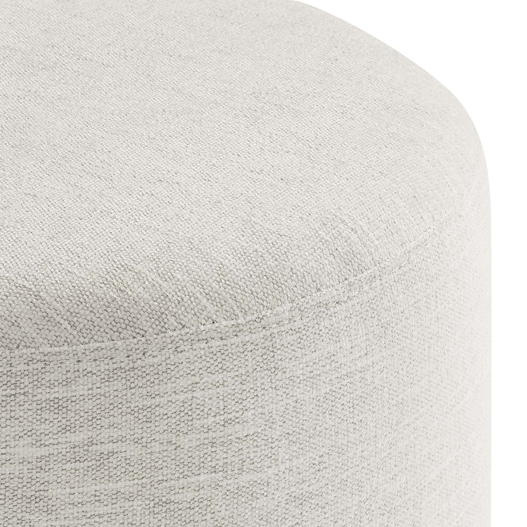 Callum 16" Round Woven Heathered Fabric Upholstered Ottoman in Heathered Weave