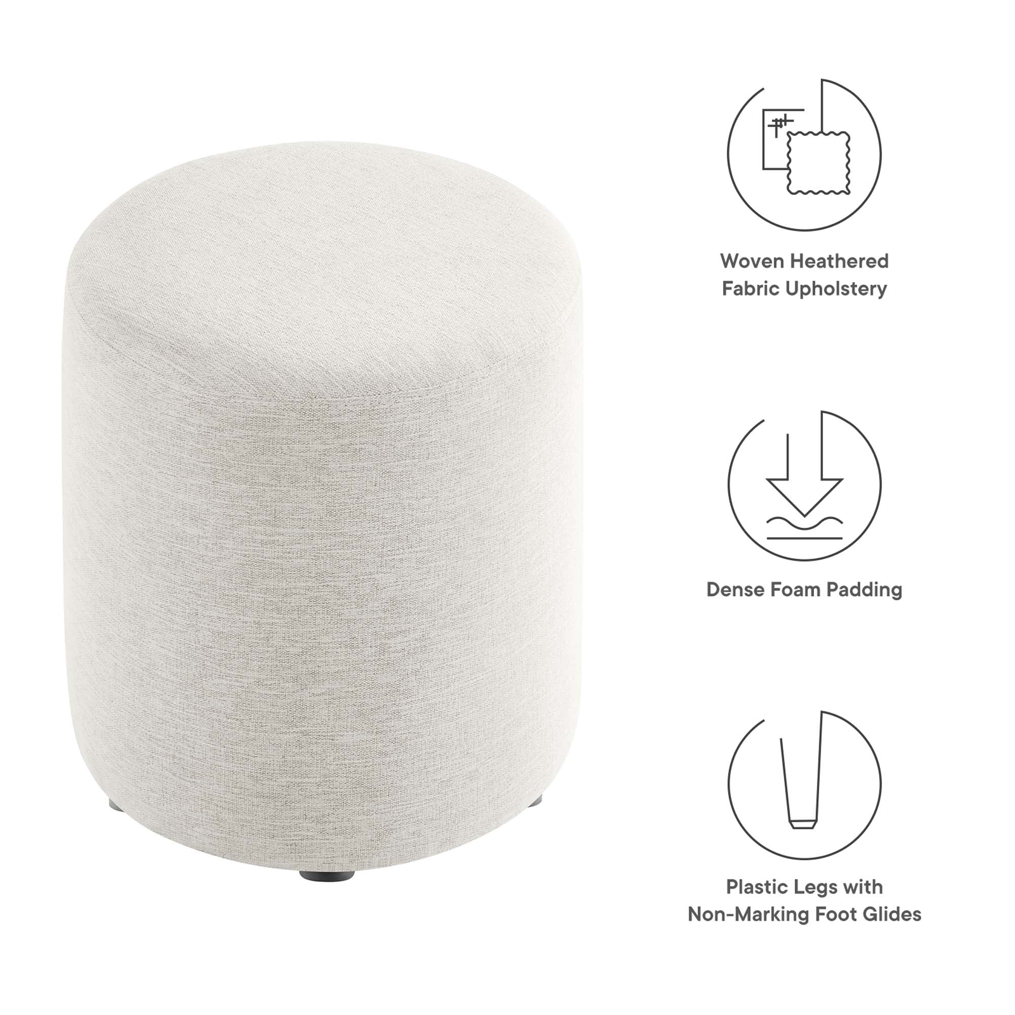 Callum 16" Round Woven Heathered Fabric Upholstered Ottoman in Heathered Weave