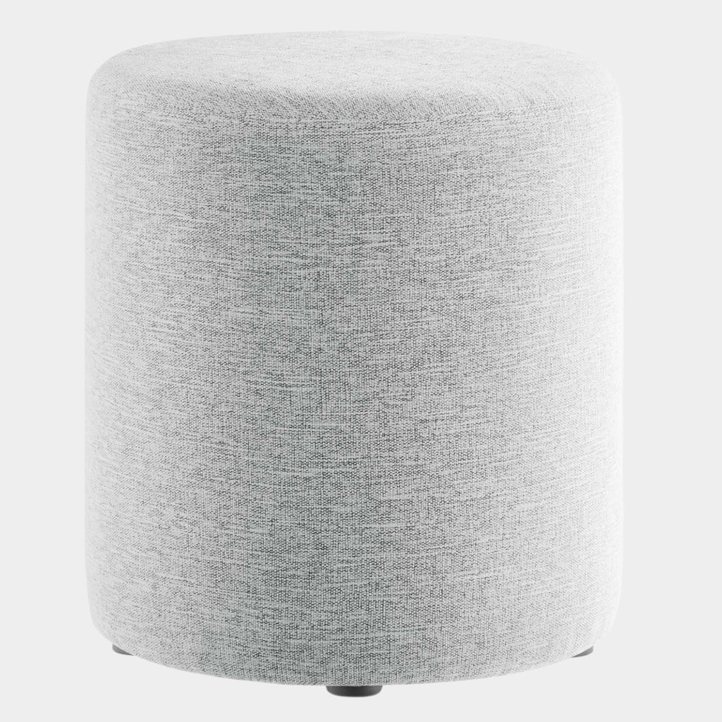 Callum 16" Round Woven Heathered Fabric Upholstered Ottoman in Heathered Weave