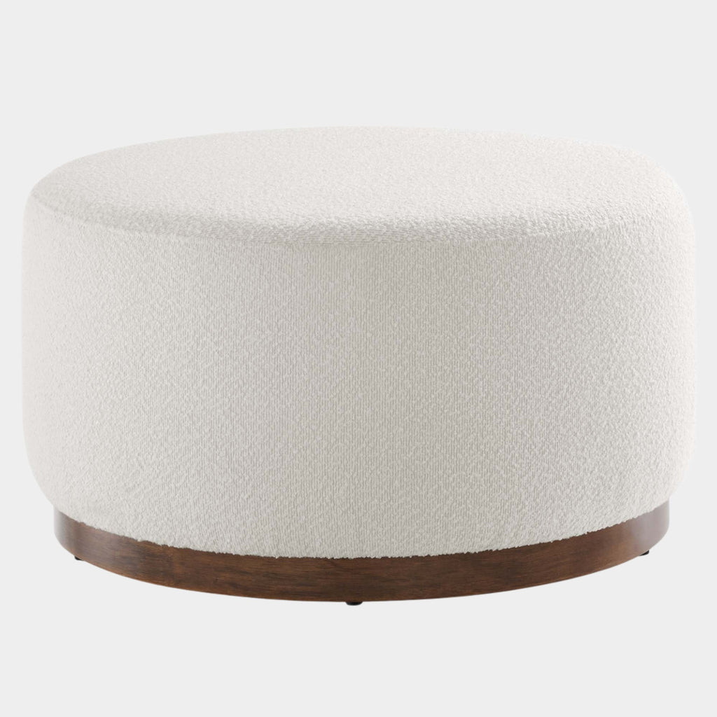 Tilden Large 29" Round Boucle Upholstered Ottoman in Cloud Walnut