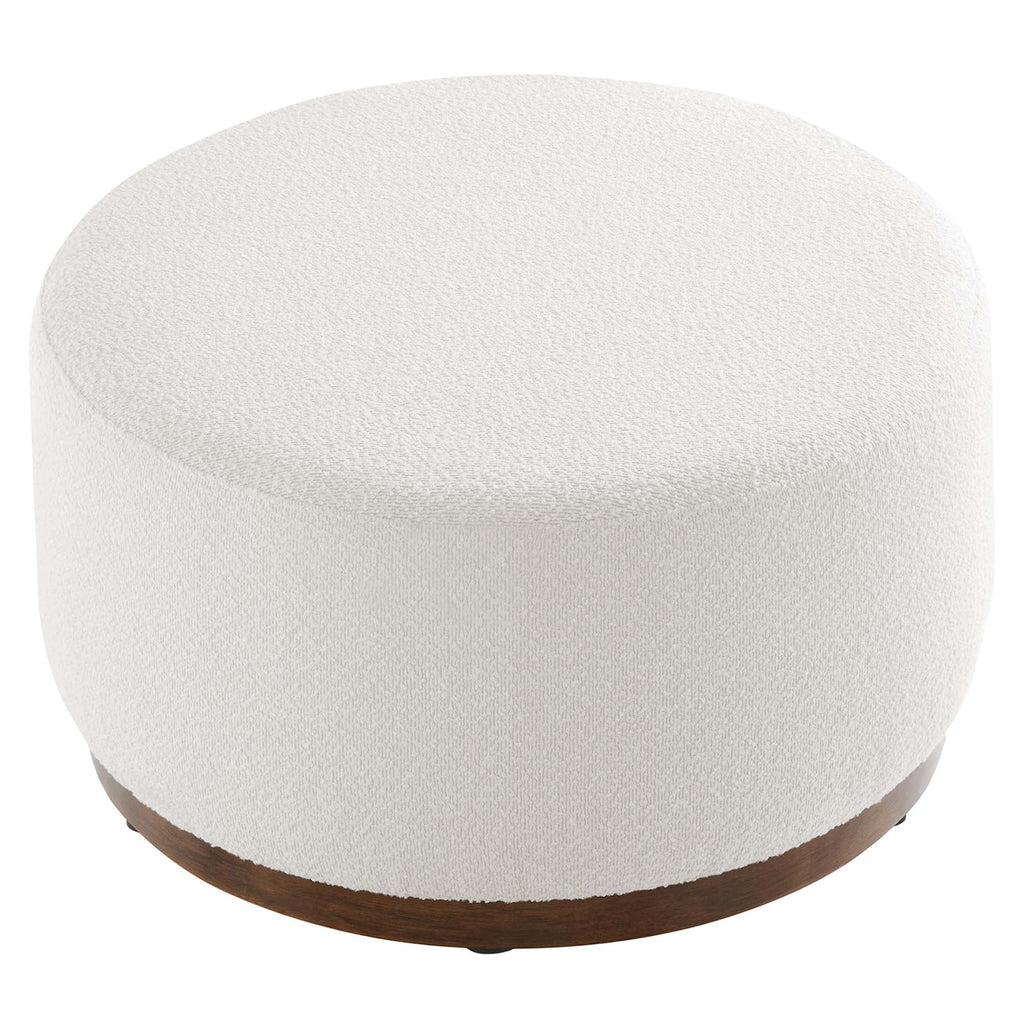 Tilden Large 29" Round Boucle Upholstered Ottoman in Cloud Walnut