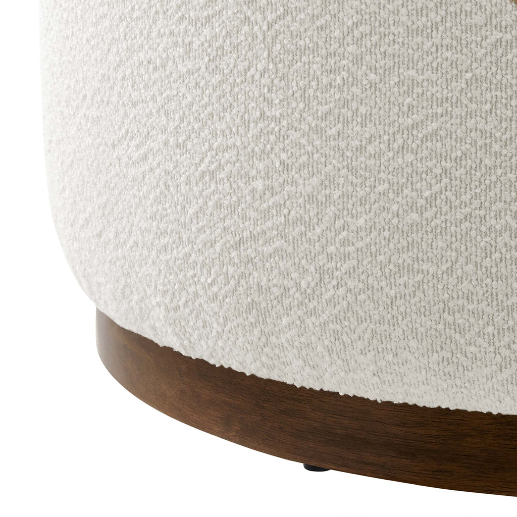 Tilden Large 29" Round Boucle Upholstered Ottoman in Cloud Walnut