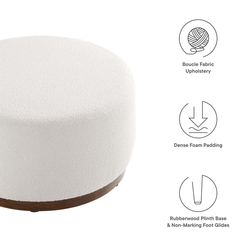 Tilden Large 29" Round Boucle Upholstered Ottoman in Cloud Walnut