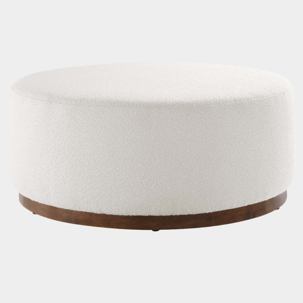 Tilden Large 38" Round Boucle Upholstered Upholstered Ottoman in Cloud Walnut
