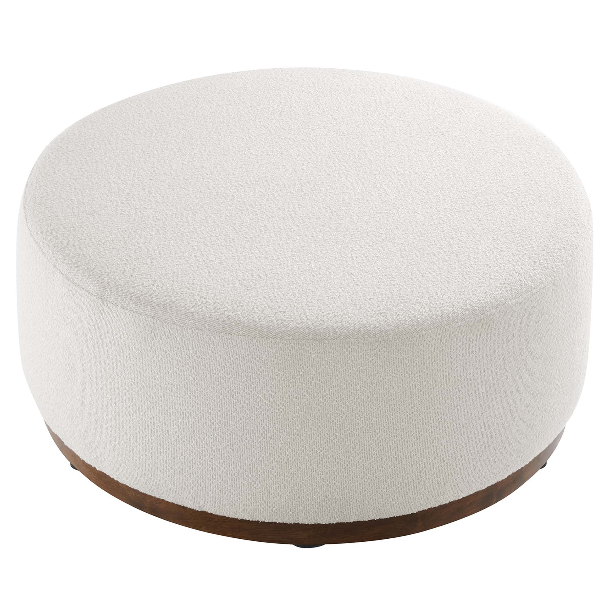 Tilden Large 38" Round Boucle Upholstered Upholstered Ottoman in Cloud Walnut