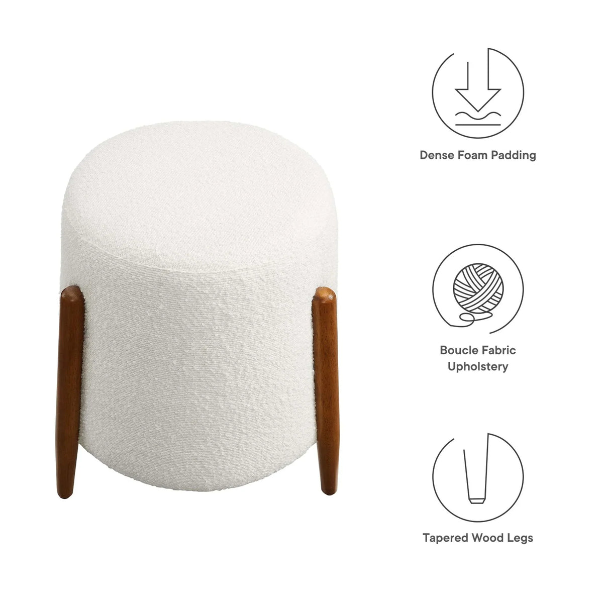Riven Upholstered Boucle Fabric Ottoman in Cloud