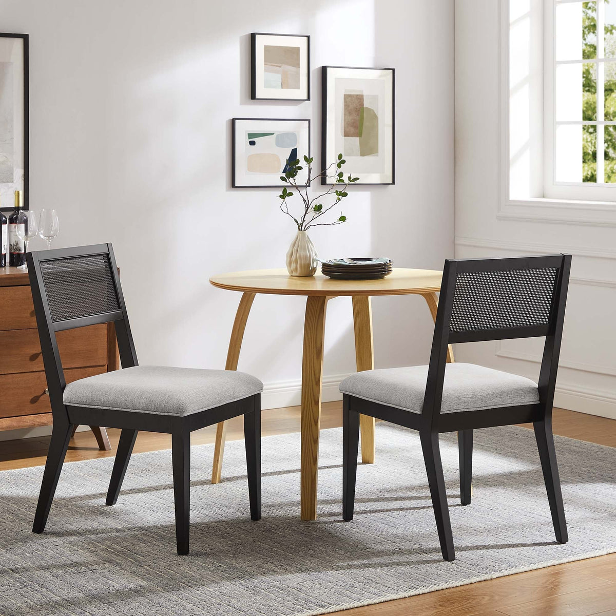 Nimba Faux Rattan Fabric Dining Chairs Set of 2