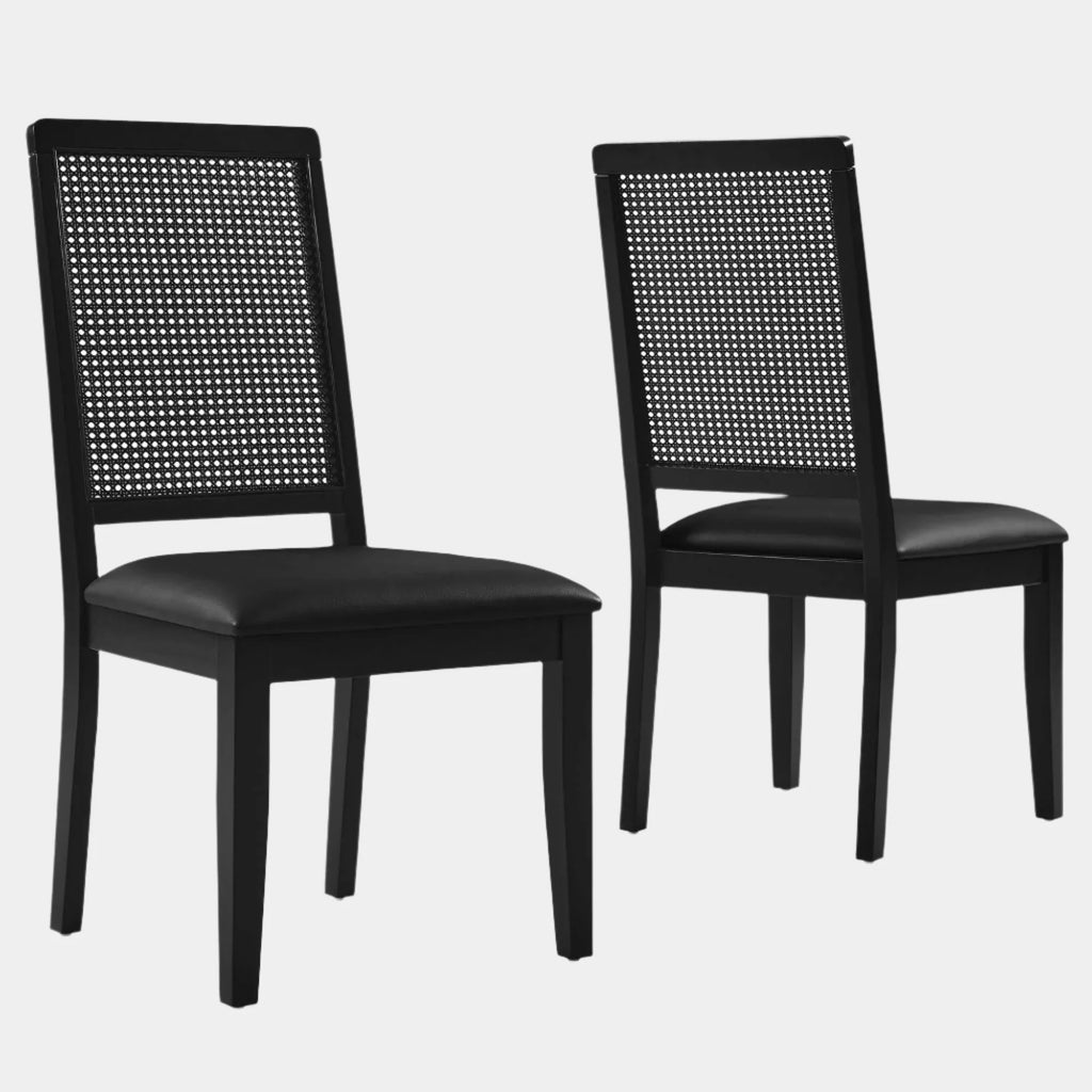 Arlo Vegan Leather Upholstered Faux Rattan and Wood Dining Side Chairs Set of 2