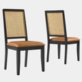 Arlo Vegan Leather Upholstered Faux Rattan and Wood Dining Side Chairs Set of 2