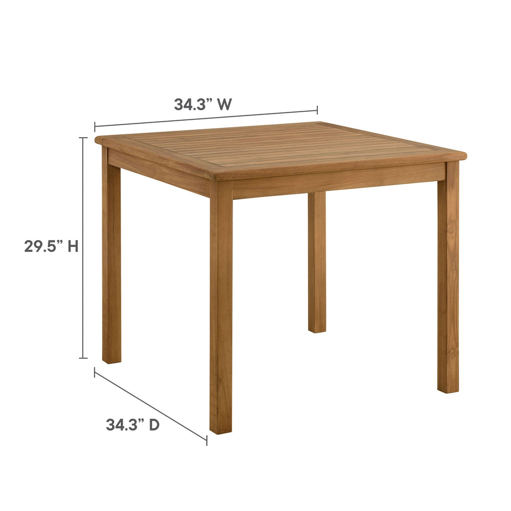 Vienna 34" Square Outdoor Patio Teak Wood Dining Table in Natural