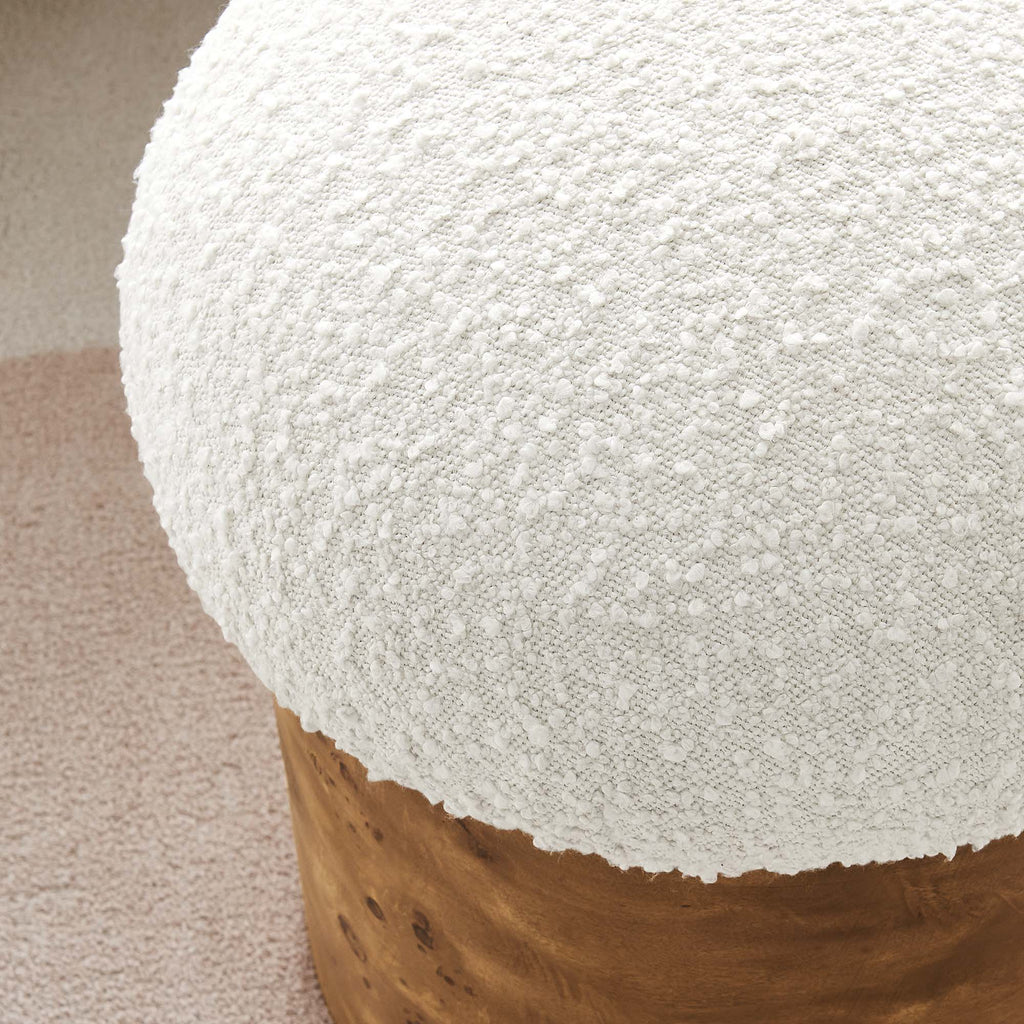Breeze Boucle Upholstered Ottoman in Ivory Burl