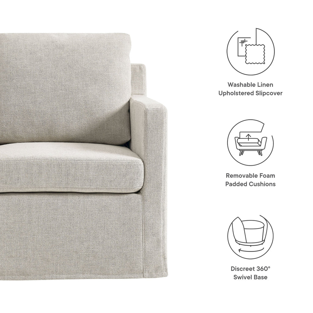 Serene Fabric Slipcovered Swivel Armchair