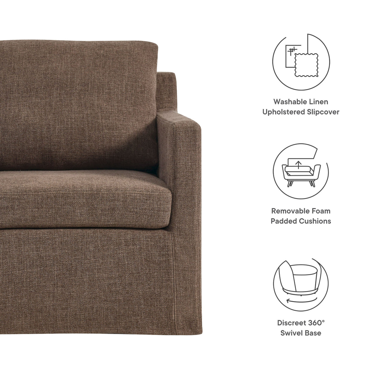 Serene Fabric Slipcovered Swivel Armchair