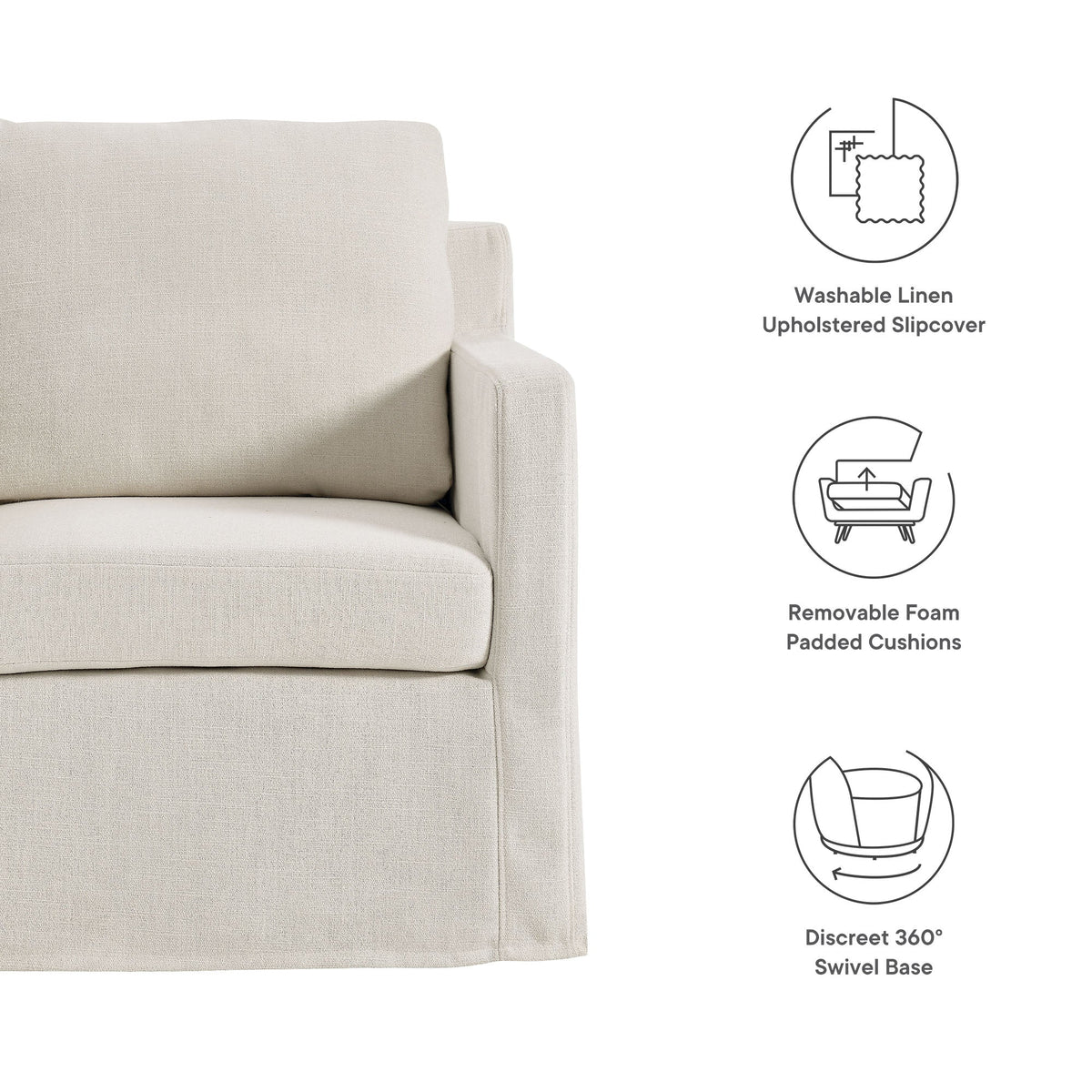Serene Fabric Slipcovered Swivel Armchair