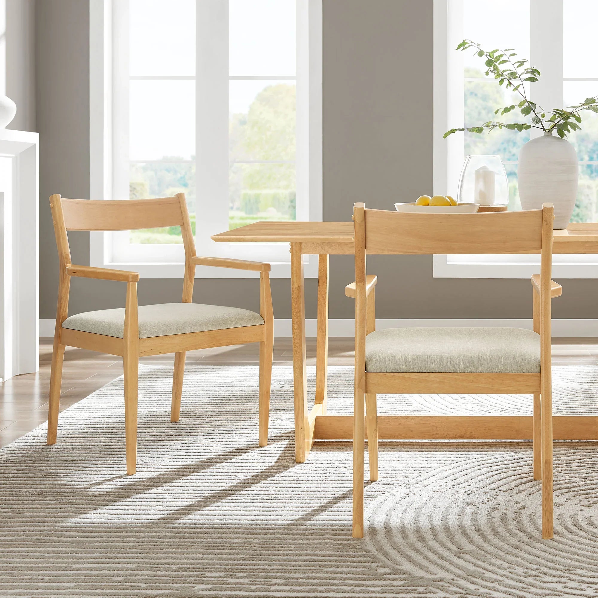 Solara Vegan Leather Wood Dining Armchairs Set of 2