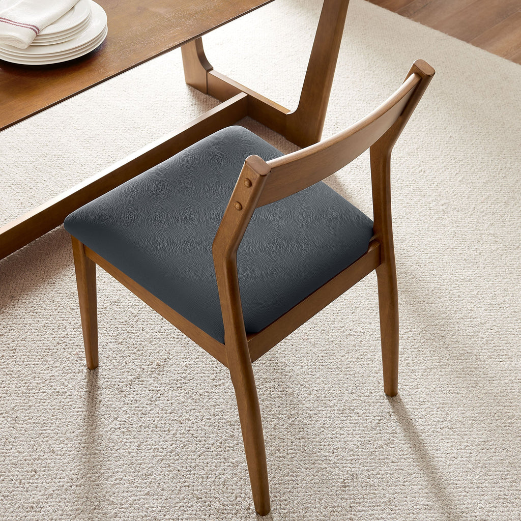 Solara Vegan Leather Wood Dining Side Chairs Set of 2