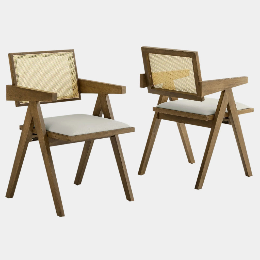 Thera Vegan Leather Cane Dining Armchairs Set of 2