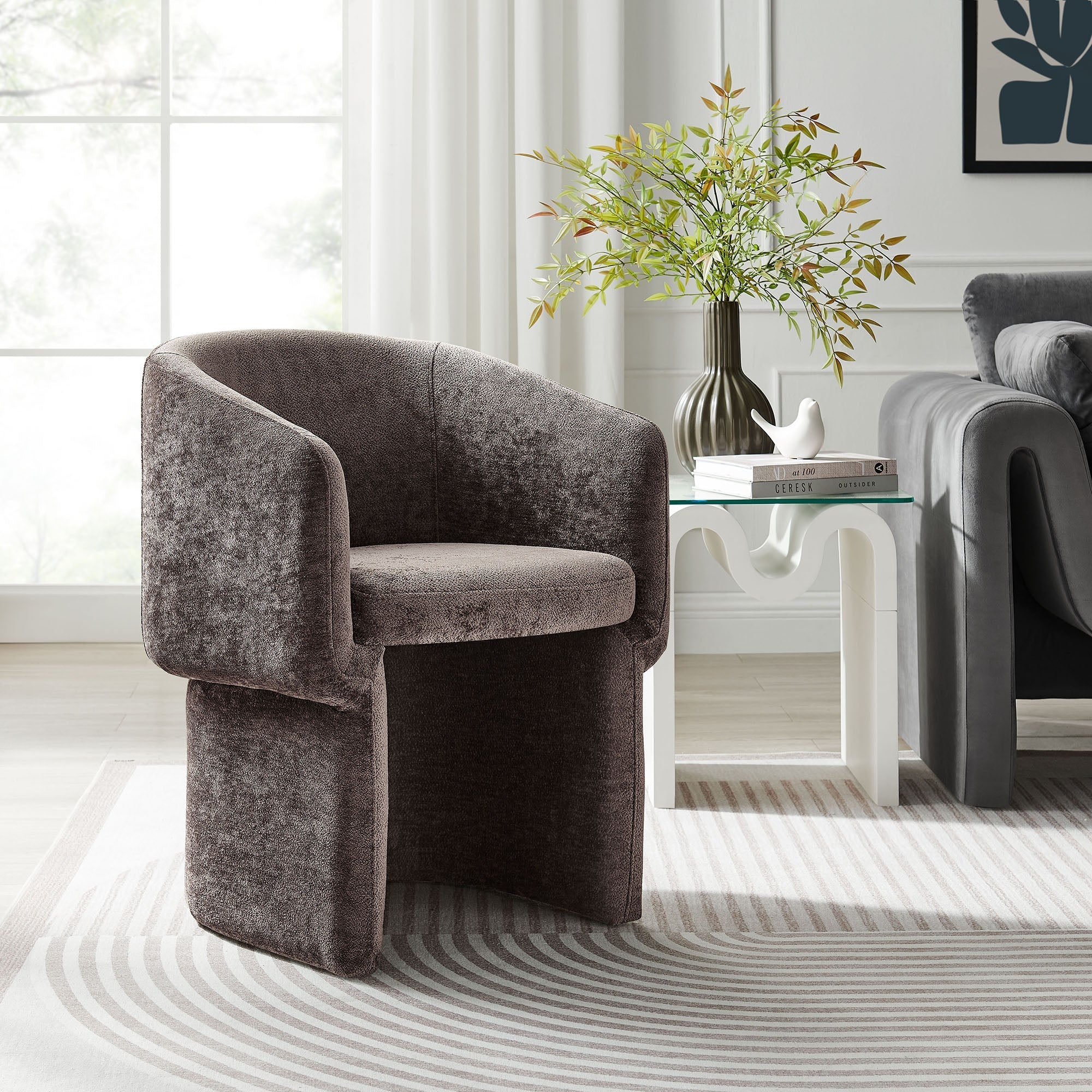 Verity Barrel Back Chenille Dining Armchair