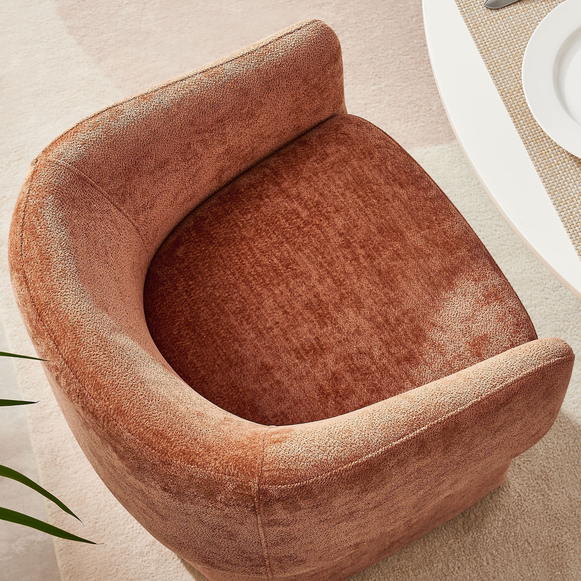Verity Barrel Back Chenille Dining Armchair