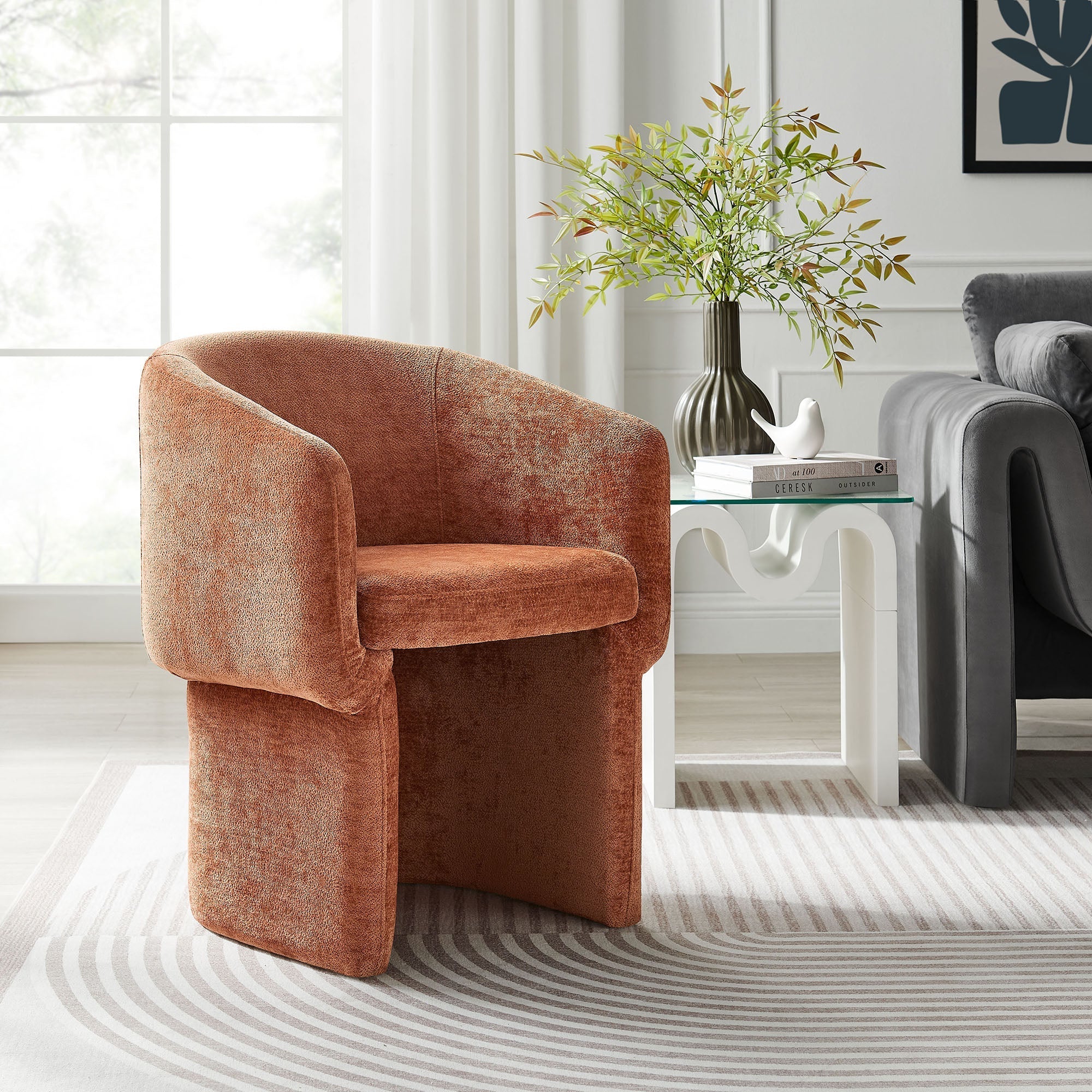 Verity Barrel Back Chenille Dining Armchair