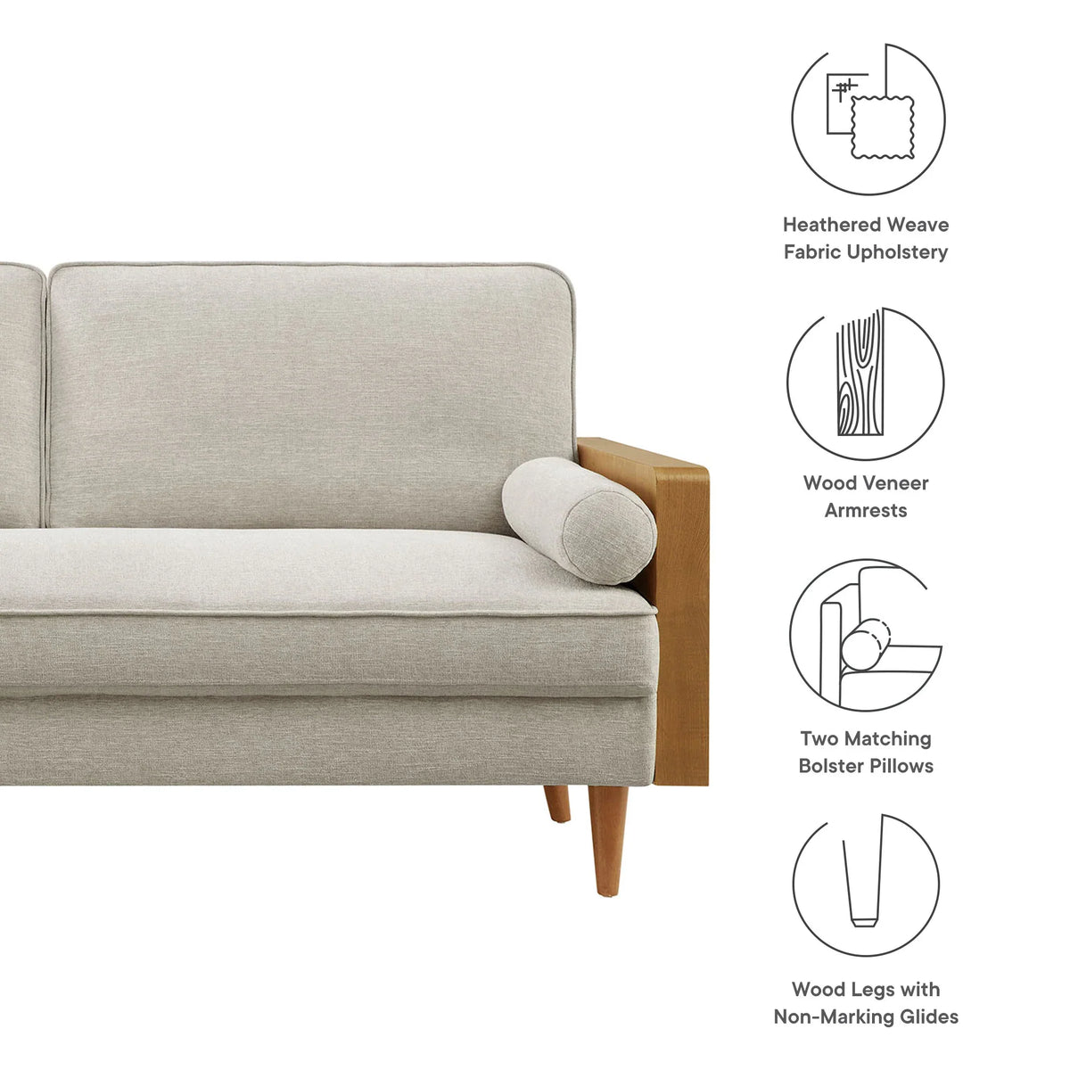 Kellan Heathered Fabric Upholstered Sofa