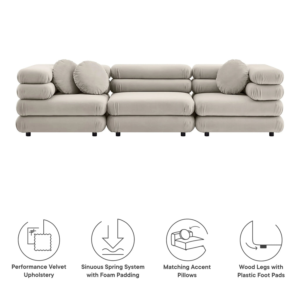 Jubilee 3-Piece Modular Performance Velvet Sectional Sofa