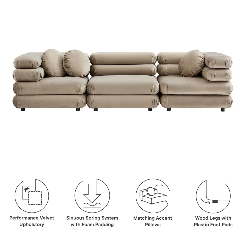 Jubilee 3-Piece Modular Performance Velvet Sectional Sofa