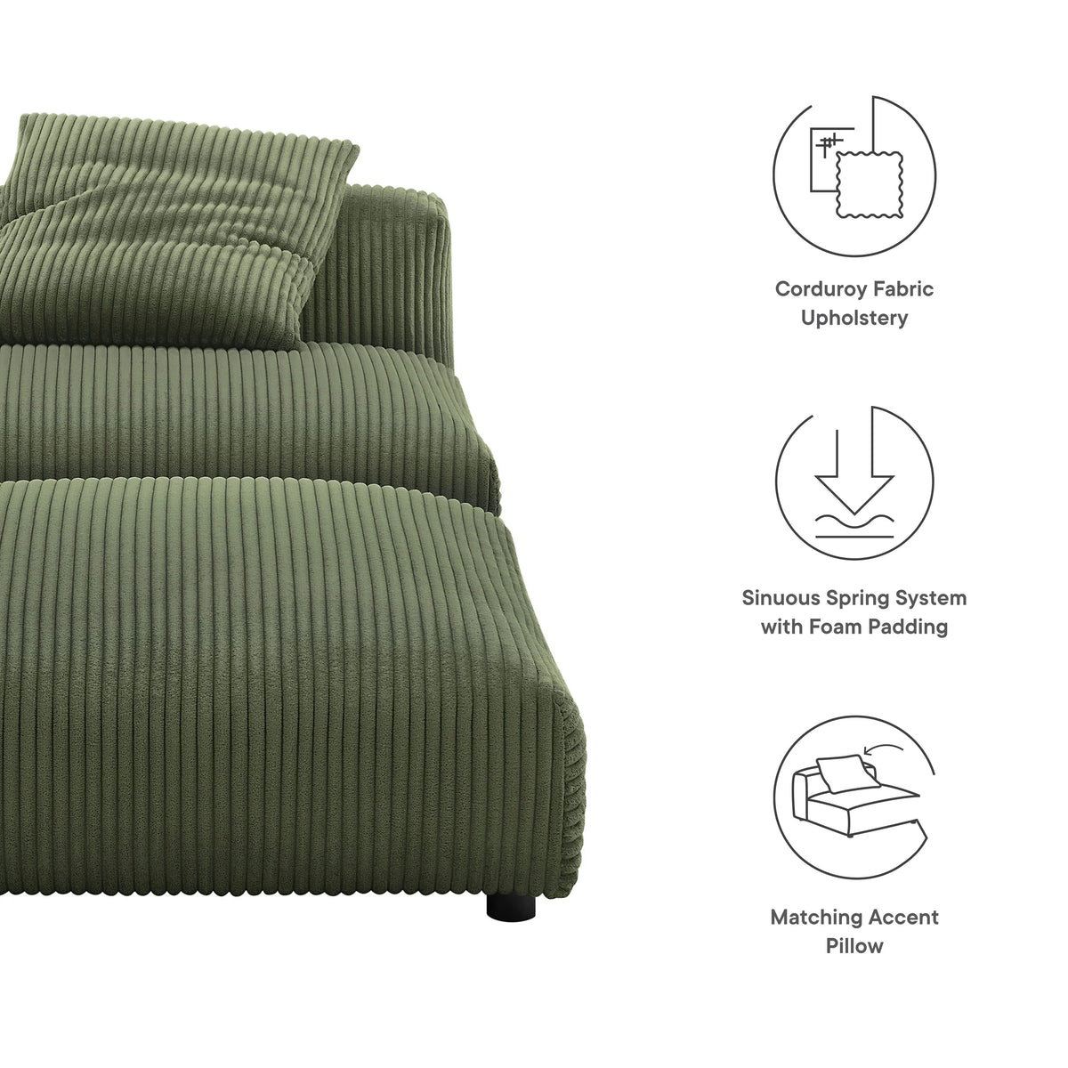Solace Modular Corduroy Upholstered Armless Chair and Ottoman Set