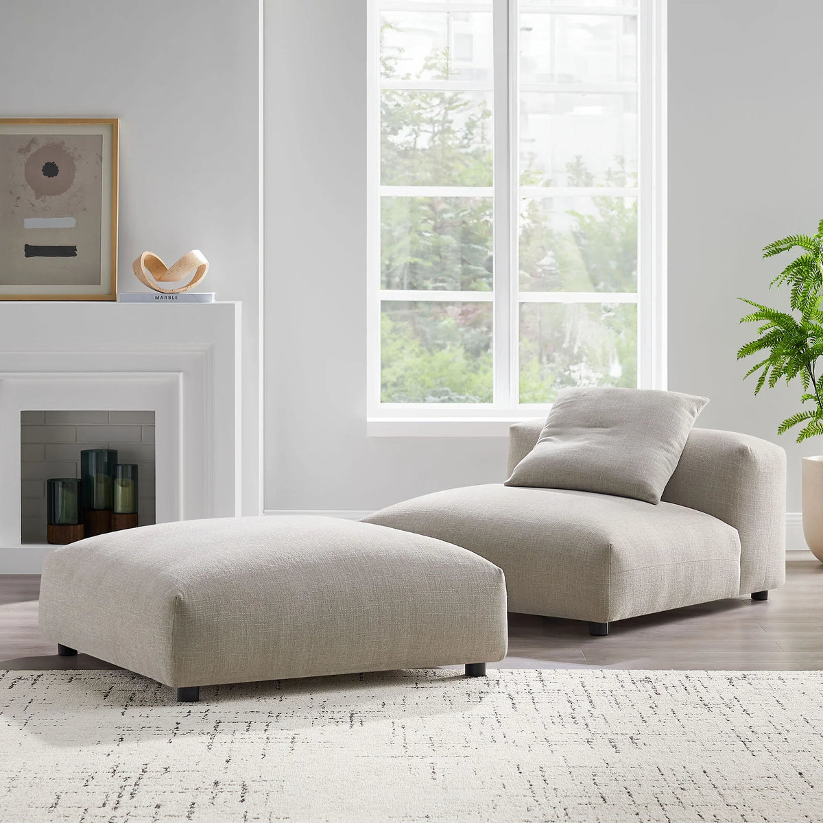 Solace Modular Upholstered Fabric Armless Chair and Ottoman