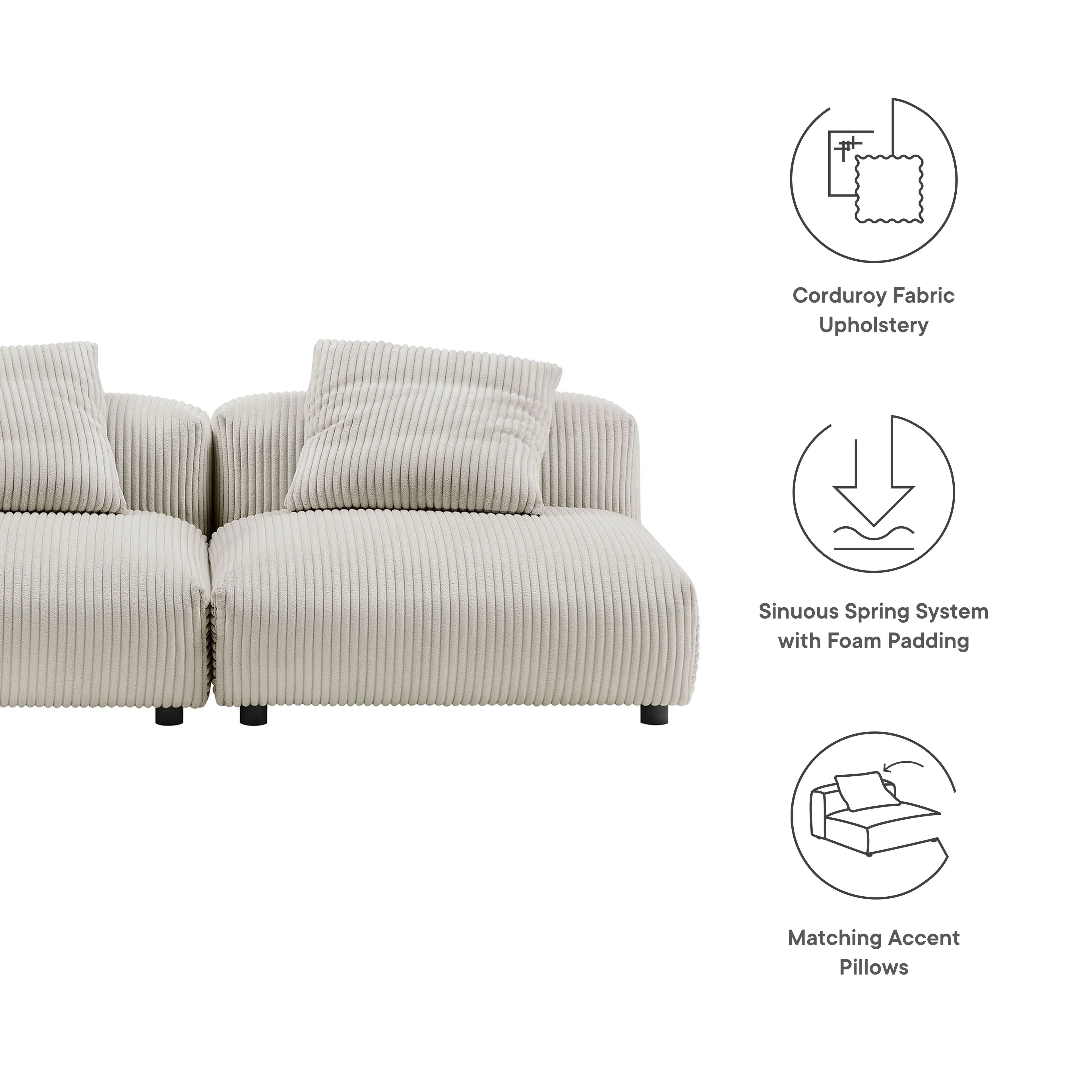 Solace 3-Piece Modular Upholstered Fabric Sectional Sofa