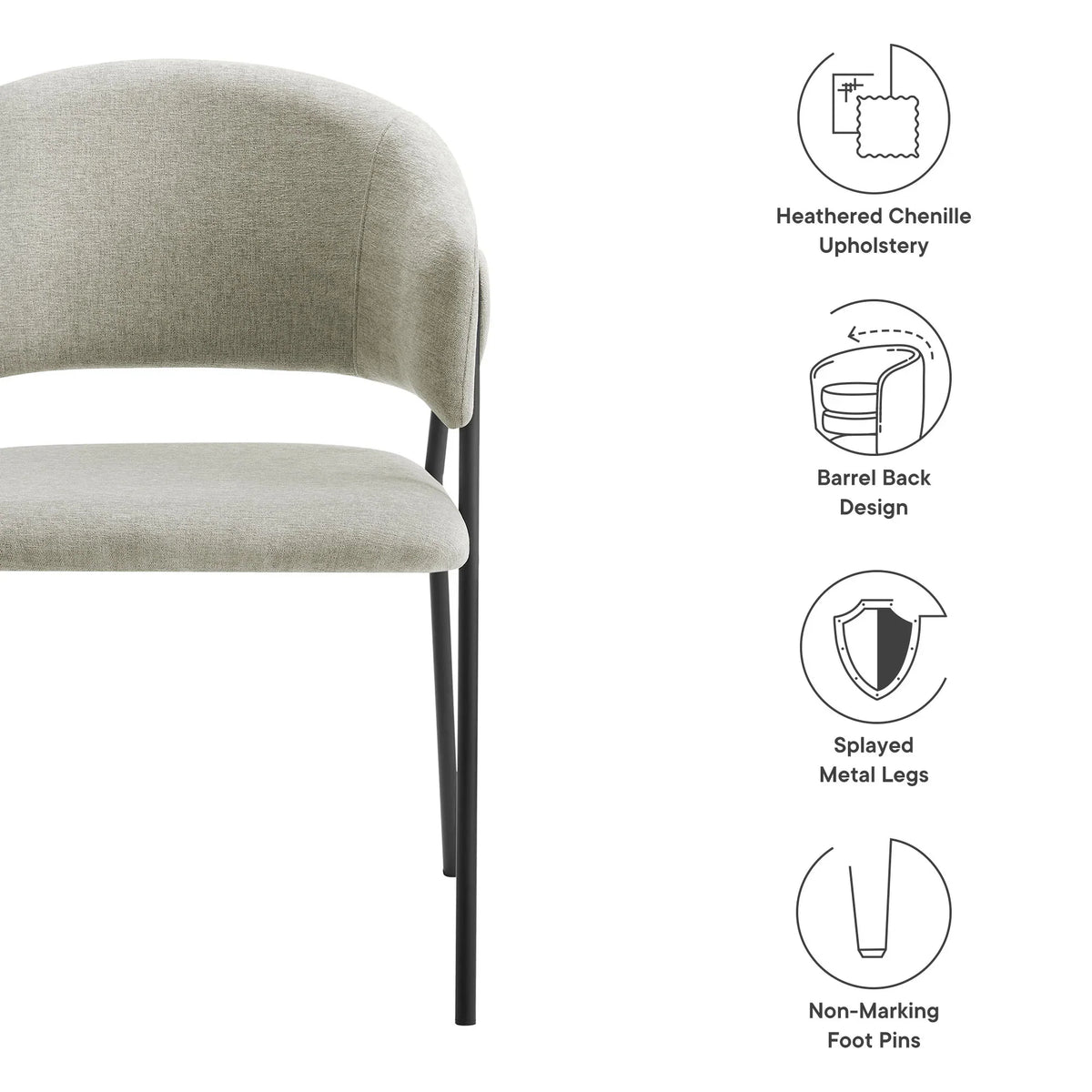 Nella Upholstered Heathered Chenille Dining Chairs Set of 2
