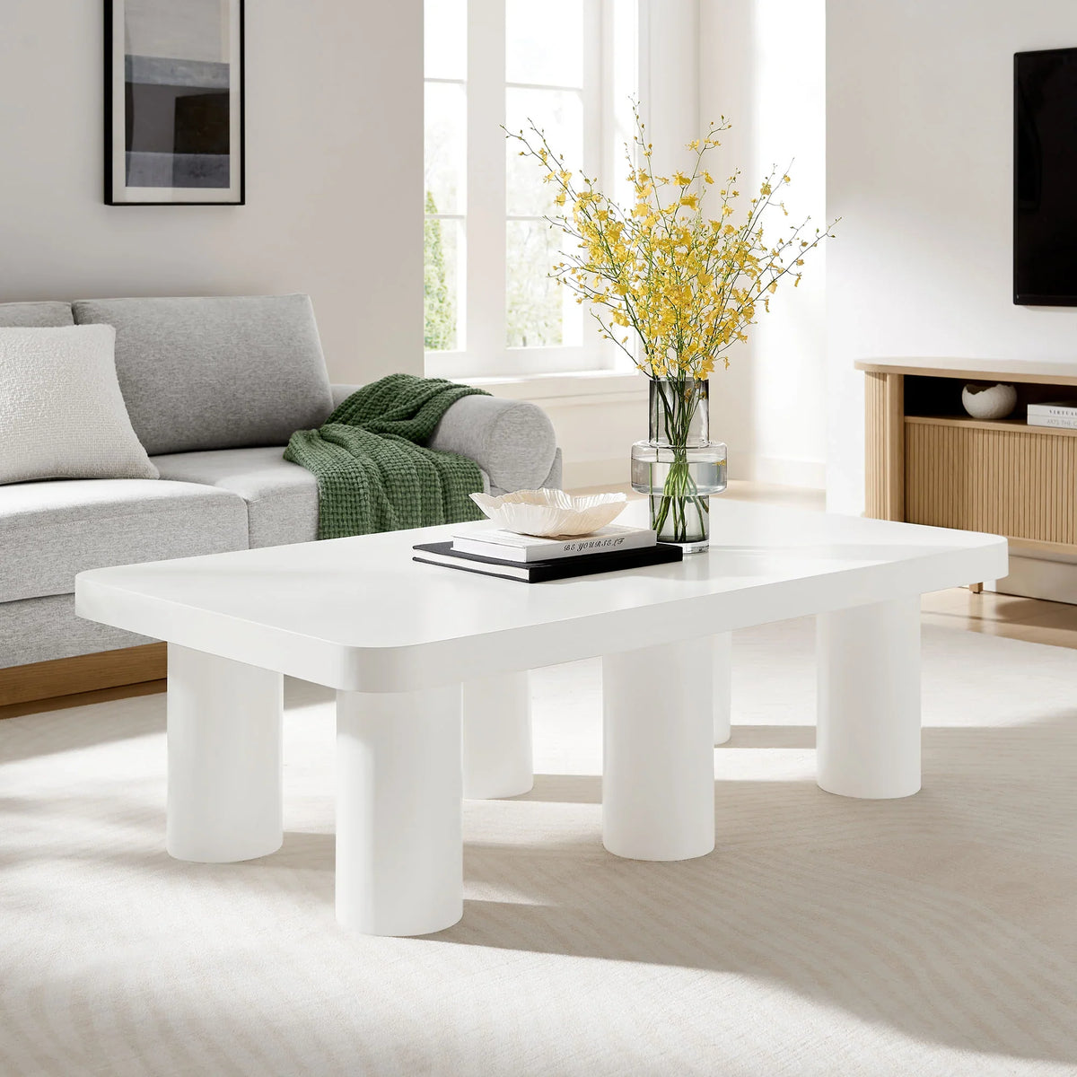 Cleo 54” Rectangular Coffee Table in White