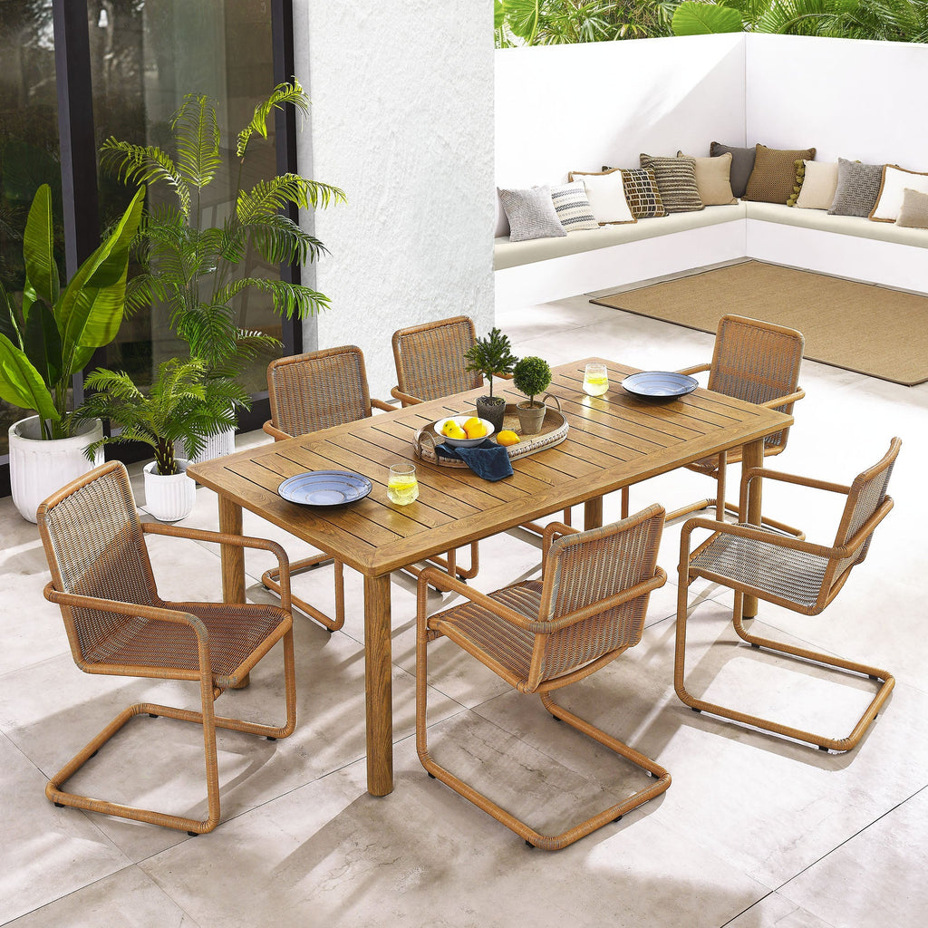 Abacus 7-Piece Rectangular Outdoor Patio Aluminum Dining Table Set