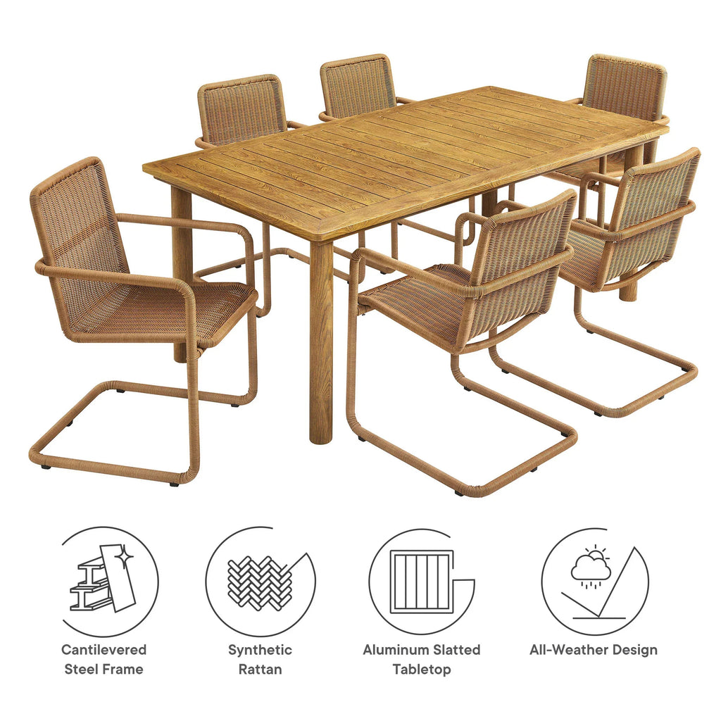 Abacus 7-Piece Rectangular Outdoor Patio Aluminum Dining Table Set