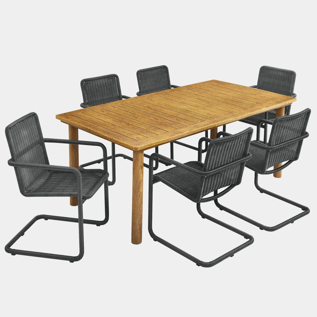 Abacus 7-Piece Rectangular Outdoor Patio Aluminum Dining Table Set