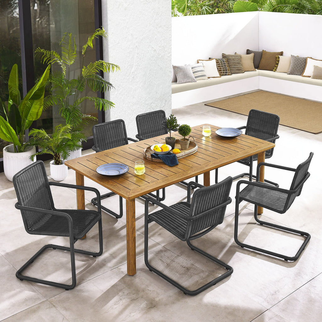 Abacus 7-Piece Rectangular Outdoor Patio Aluminum Dining Table Set