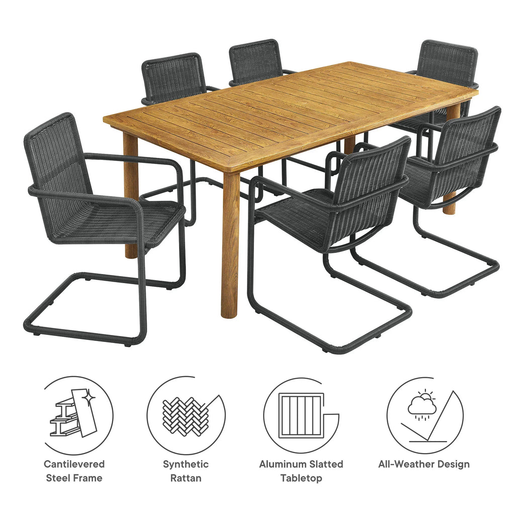 Abacus 7-Piece Rectangular Outdoor Patio Aluminum Dining Table Set