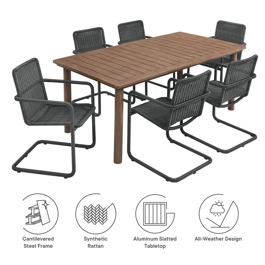 Abacus 7-Piece Rectangular Outdoor Patio Aluminum Dining Table Set