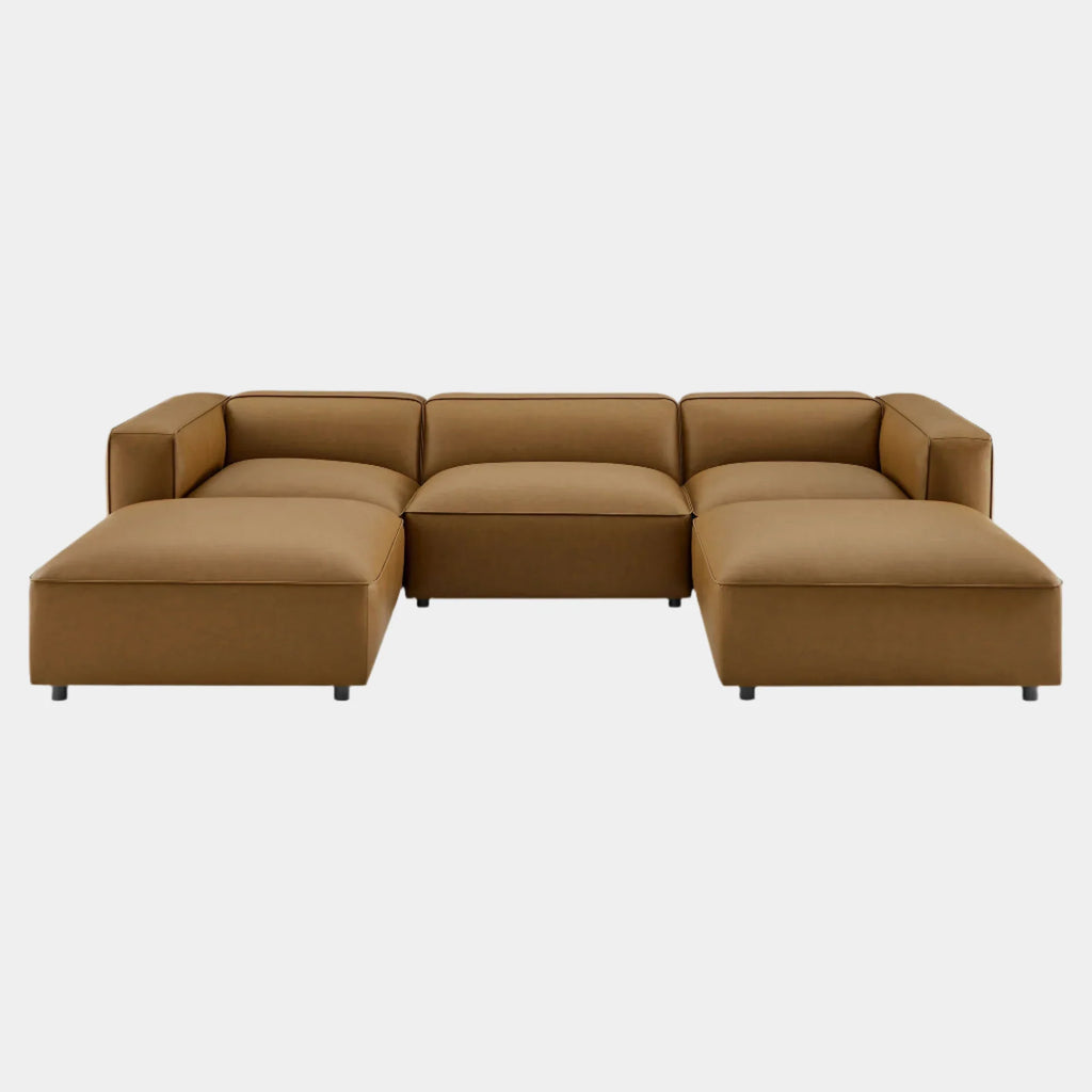 Auren 5-Piece Upholstered Vegan Leather Modular U-Shaped Sofa