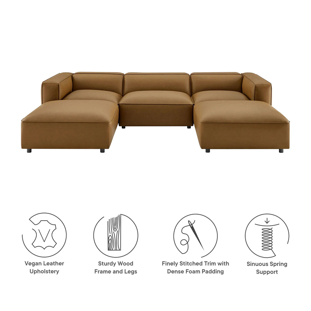 Auren 5-Piece Upholstered Vegan Leather Modular U-Shaped Sofa