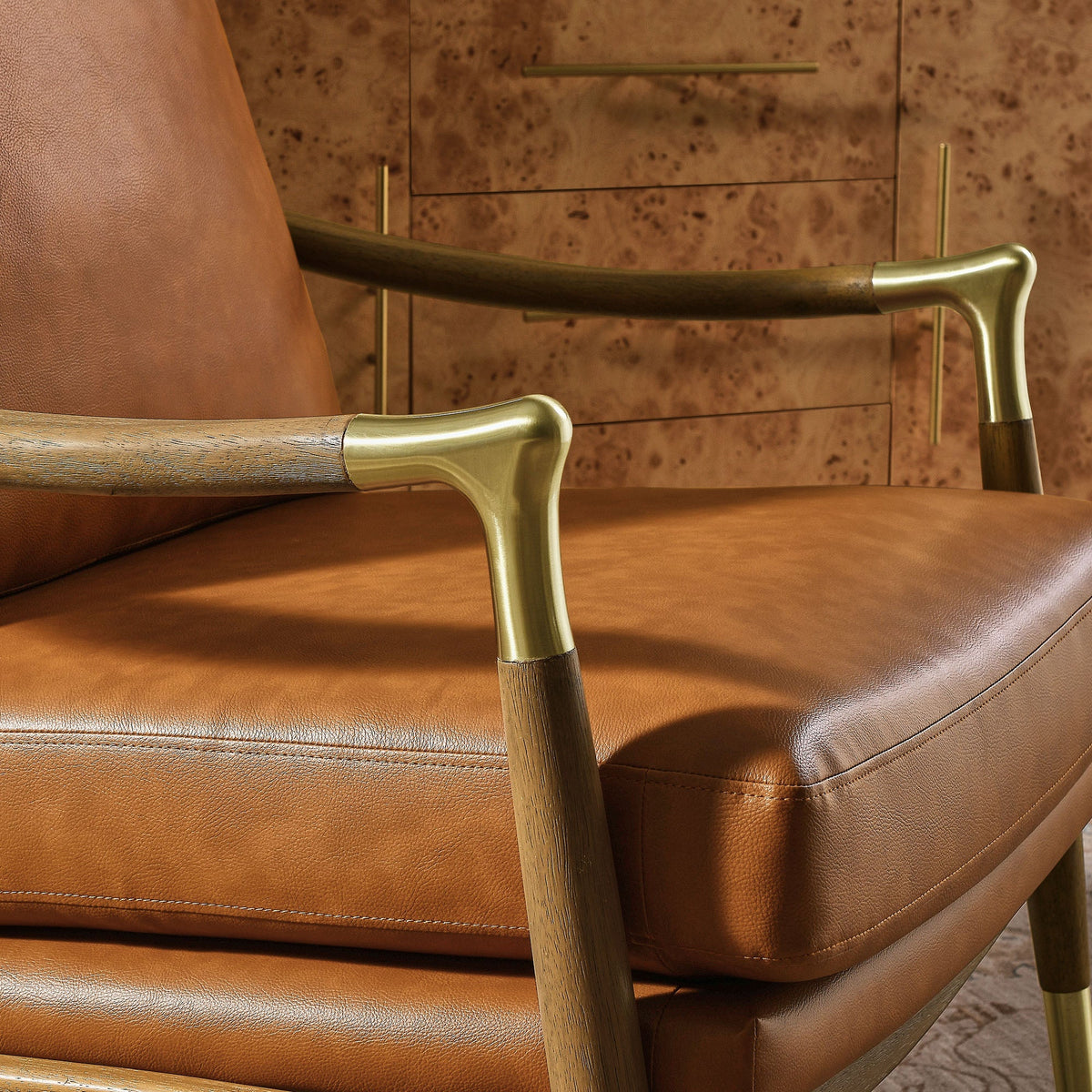 Langford Vegan Leather Accent Armchair in Tan Walnut