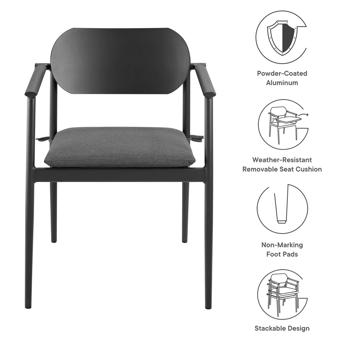 Aeris Stackable Outdoor Patio Aluminum Dining Armchair