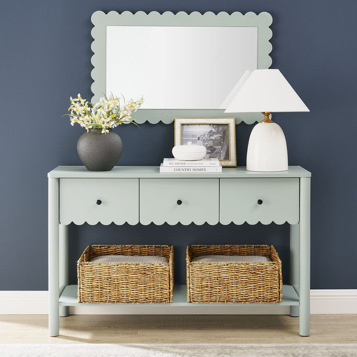 Emmeline 3-Drawer Scalloped Console Table
