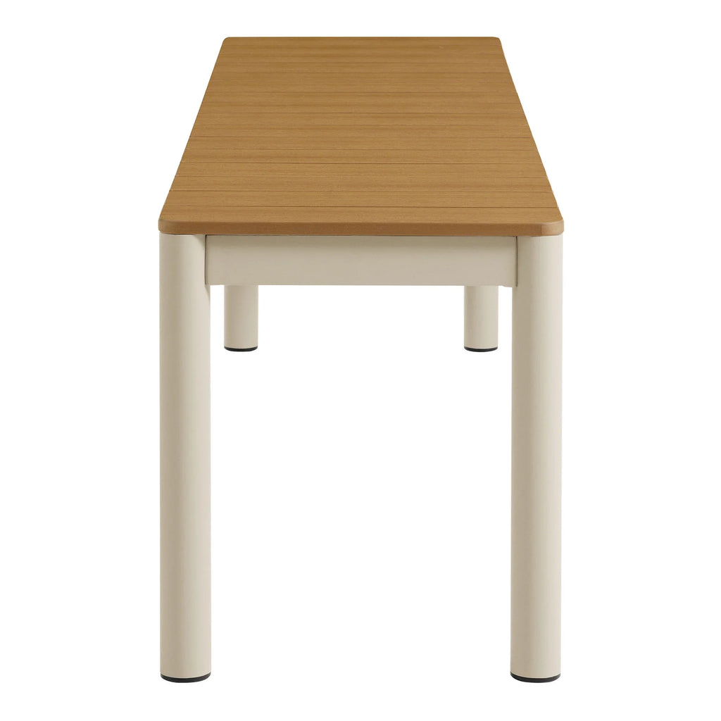 Finn Outdoor Patio Aluminum Bench with Faux Wood Top Set of 2 in Natural