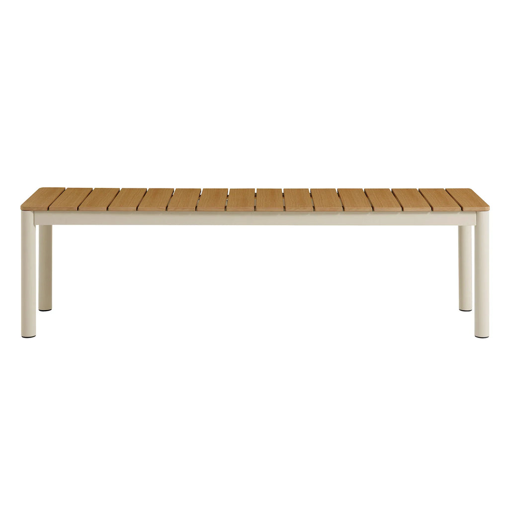 Finn Outdoor Patio Aluminum Bench with Faux Wood Top Set of 2 in Natural