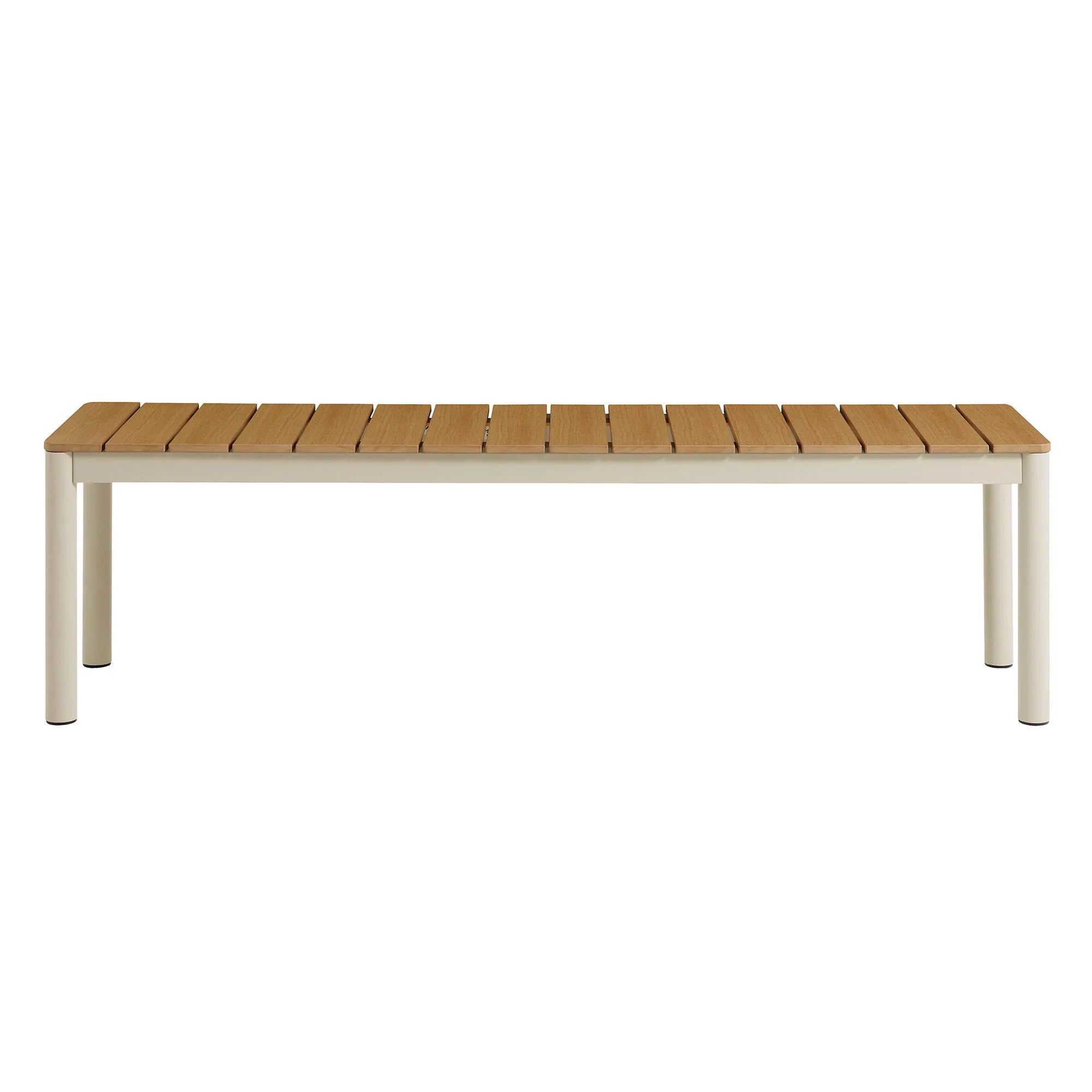 Finn Outdoor Patio Aluminum Bench with Faux Wood Top Set of 2 in Natural